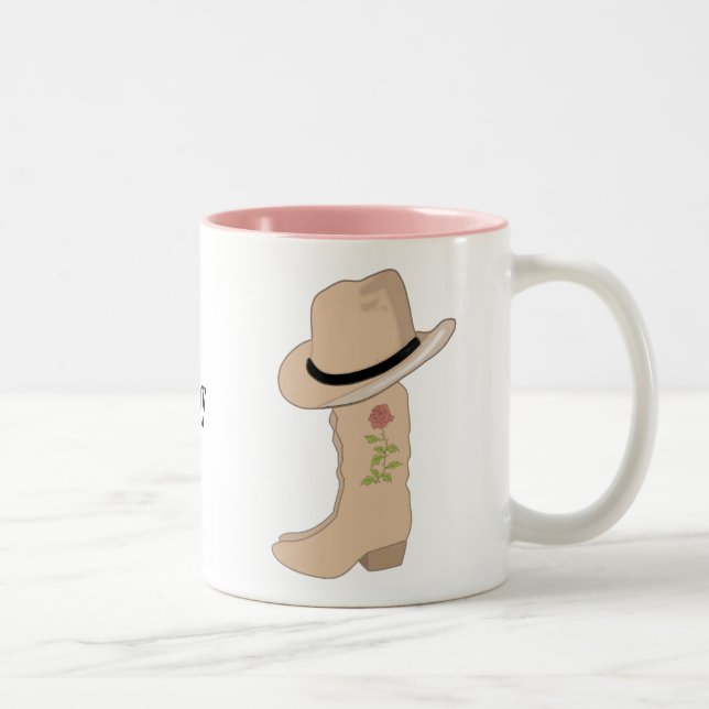 Country Beige Hat and Boots mit Blume Zweifarbige Tasse (Rechts)