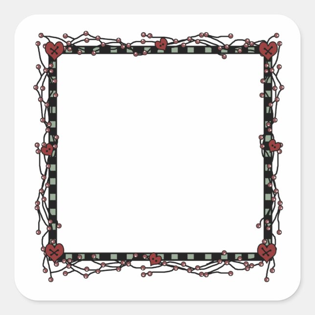 Country Berries, Twigs & Hearts Square Kreath Quadratischer Aufkleber (Vorderseite)