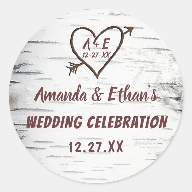 Country Birch Tree Bark Heart Arrow Rustikale Hoch Runder Aufkleber (Vorderseite)