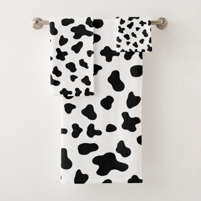 Country Black and White Cow Muster Badhandtuch Set (Insitu)