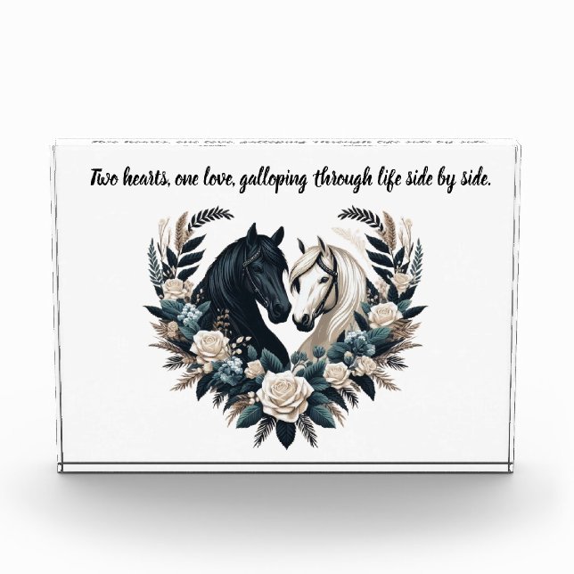 Country Black and White Horses in Liebe Fotoblock (Vorderseite)