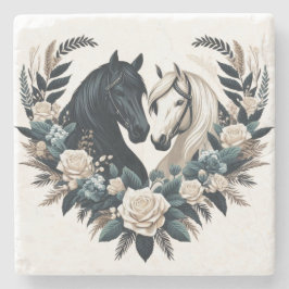 Country Black and White Horses in Liebe Steinuntersetzer