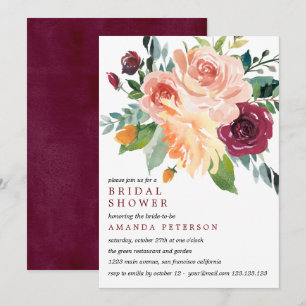 Country Bloom Bride Bouquet Burgundy Brautparty Einladung