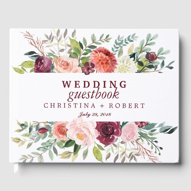 Country Bloom Burgundy Hochzeit Personalisierte Bl Gästebuch (Vorderseite)