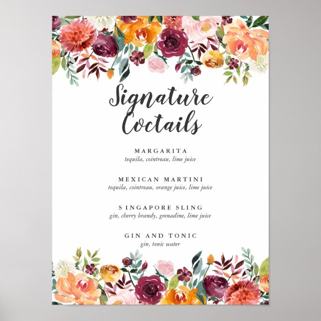 Country Bloom Burgundy Signature Cocktail Menü Poster (Vorne)
