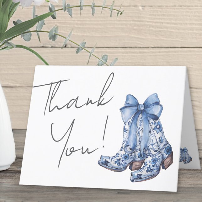 Country Blue Bow Cowboy Brautparty Dankeskarte (Country Blue Bow Cowboy Bridal Shower Thank You Card)