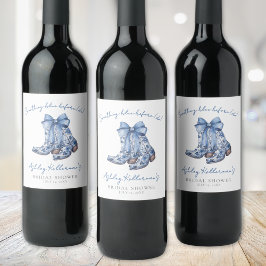 Country Blue Bow Cowboy Brautparty Weinetikett