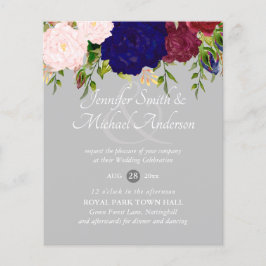 Country Blue Burgundy Pink Floral Wedings Einladun