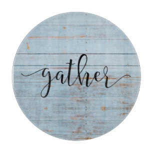 Country Blue Farmhouse Script Rustic Wood Schneidebrett