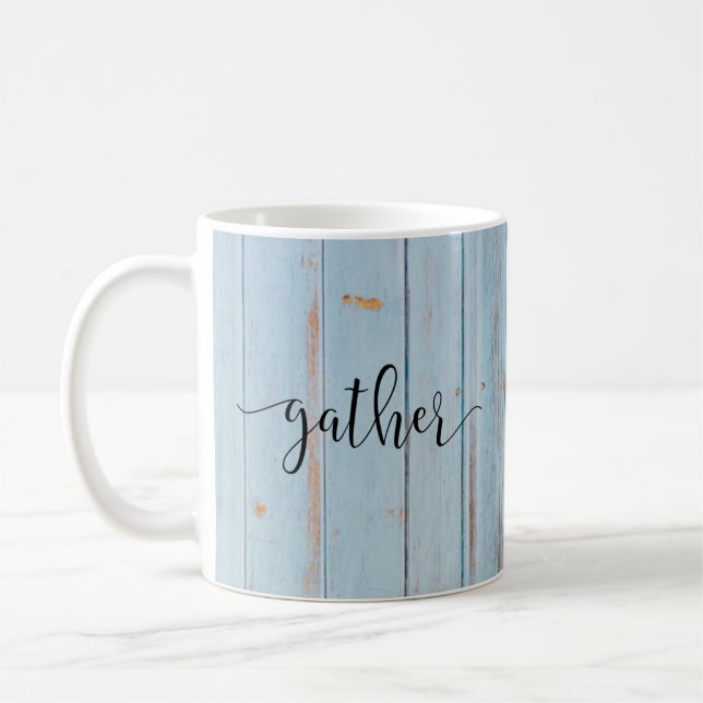 Country Blue Gather Script Bauernhof Rustikal Kaffeetasse (Links)