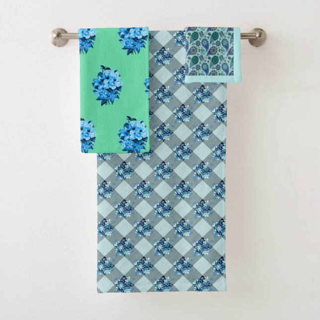 Country Blue Gingham Bouquet Pattern Set (Insitu)