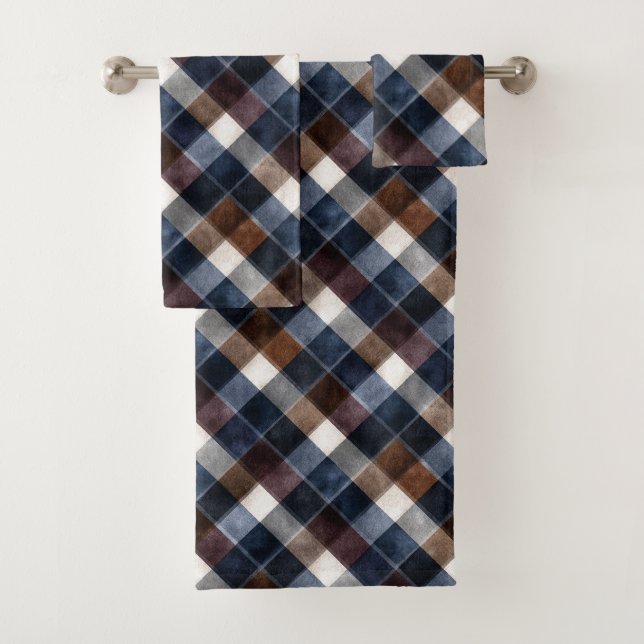 Country Blue Red White Grey Squares   Badhandtuch Set (Insitu)