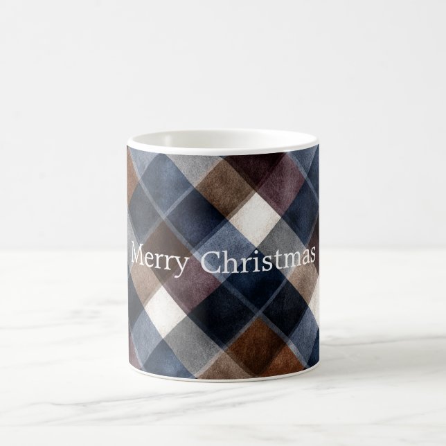 Country Blue Red White Grey Squares Christmas Kaffeetasse (Mittel)