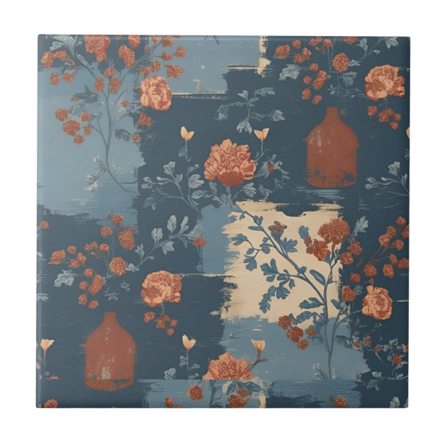 Country Blue Rust Rustikales Bauernhaus Kurz Fliese (Vorderseite)