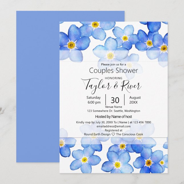 Country Blue Vergget-Me-Nots Paare Dusche Einladung (Vorne/Hinten)