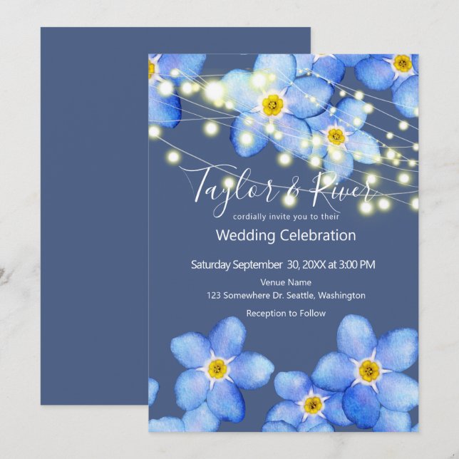 Country Blue vergiss-Me-Nots Wedding Einladung (Vorne/Hinten)