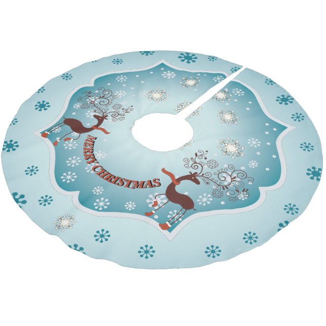 Country Blue Whimsical Rentier Polyester Weihnachtsbaumdecke (Schrägansicht)