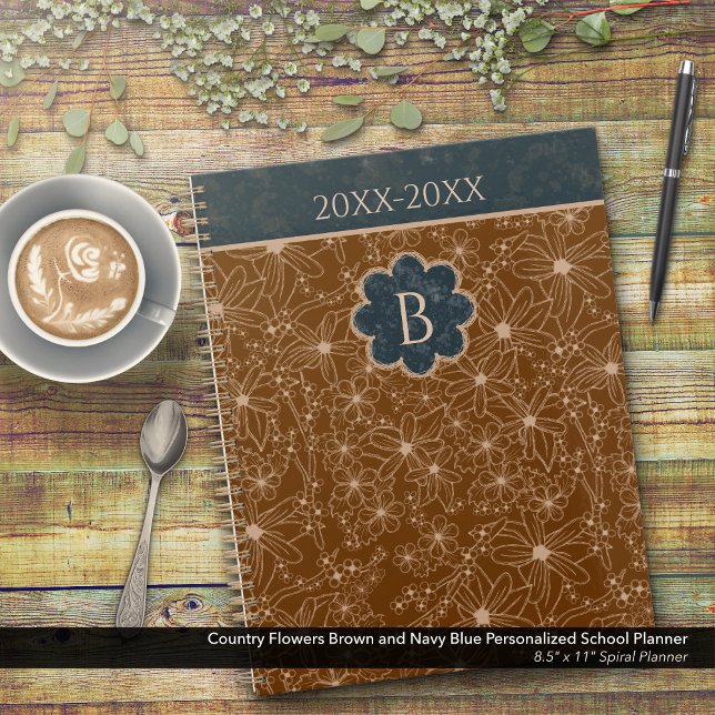 Country Blume Brown Blue Personalisiert School Planer (Country Flowers Brown and Blue Personalized School Planner: Customize the Date and Monogram)