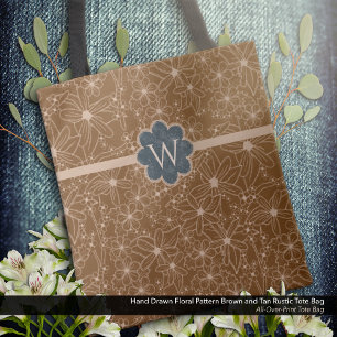Country Blume handgezeichnetes Muster braune Rusti Tasche