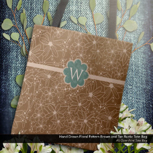 Country Blume handgezeichnetes Muster braune Rusti Tasche