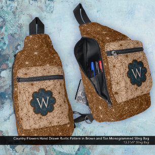 Country Blume Muster Tan Brown Blue Rustic Crossbody Bag