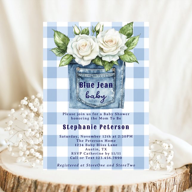 Country Blume Niedlich Gingham Blue Jean Baby Dusc Einladung (Von Creator hochgeladen)