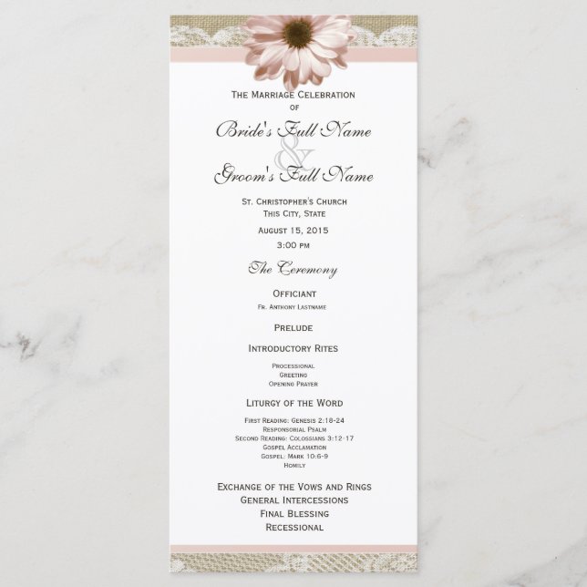 Country Blush Daisy and Lace Wedding Program Programm (Vorderseite)