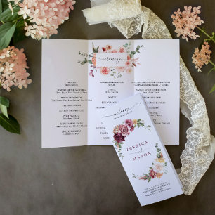 Country Boho Dreiländerhochzeitsprogramm Flyer
