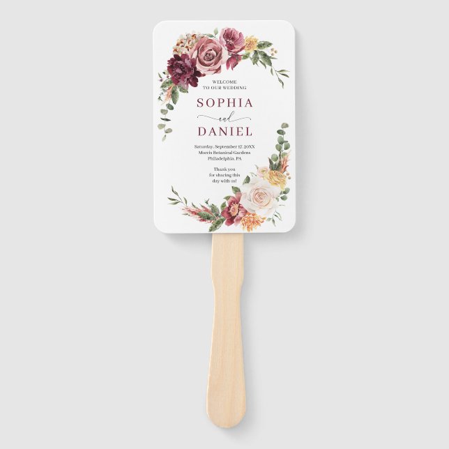 Country Boho Rose Floral Wedding Program Fan Fächer (Vorderseite)