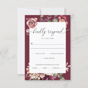 Country Boho Rose Wedding RSVP Card Karte