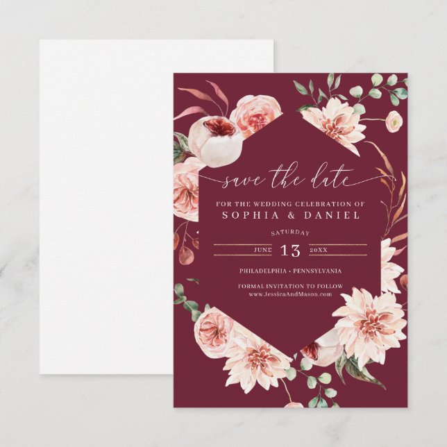 Country Boho Rustic Floral Save the Date Invitati Einladung (Vorne/Hinten)