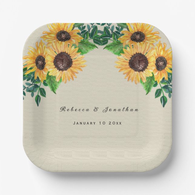 Country Boho Sonnenblumenhochzeit Pappteller (Vorderseite)
