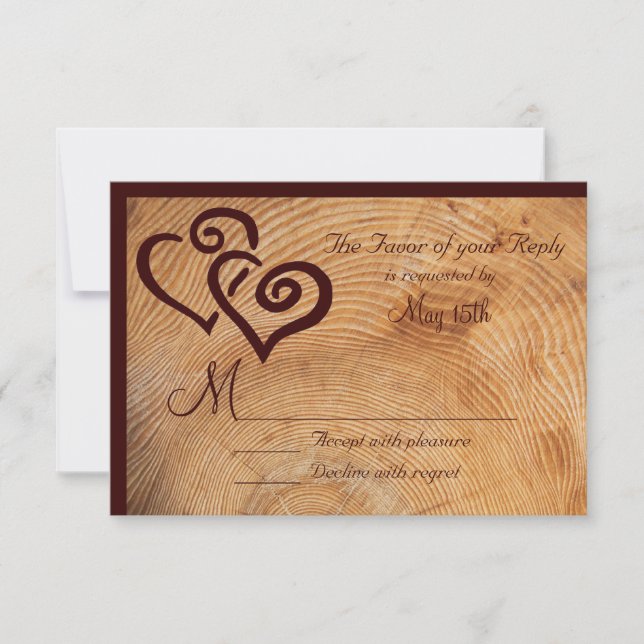Country Bois Cercles Double Coeurs Mariage RSVP (Devant)