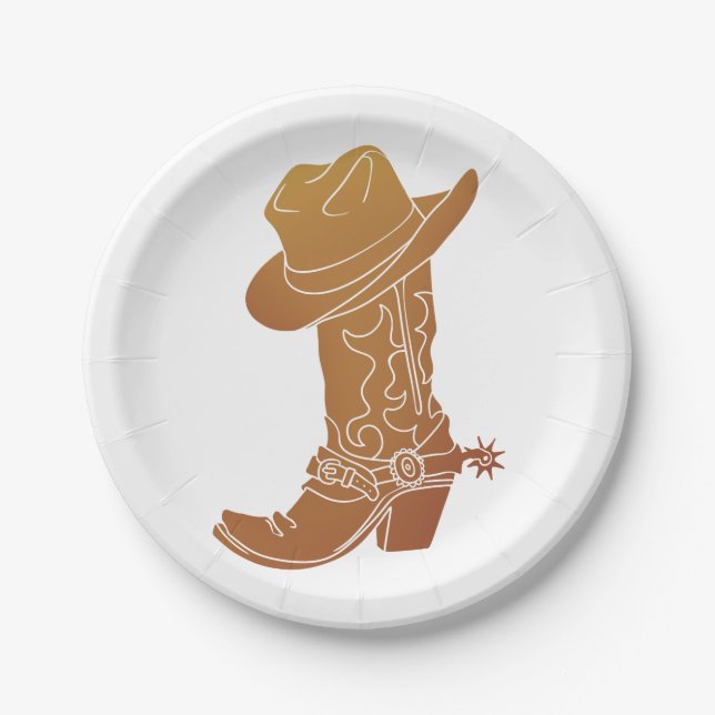 Country Boot und Hut Silhouette Pappteller (Vorderseite)