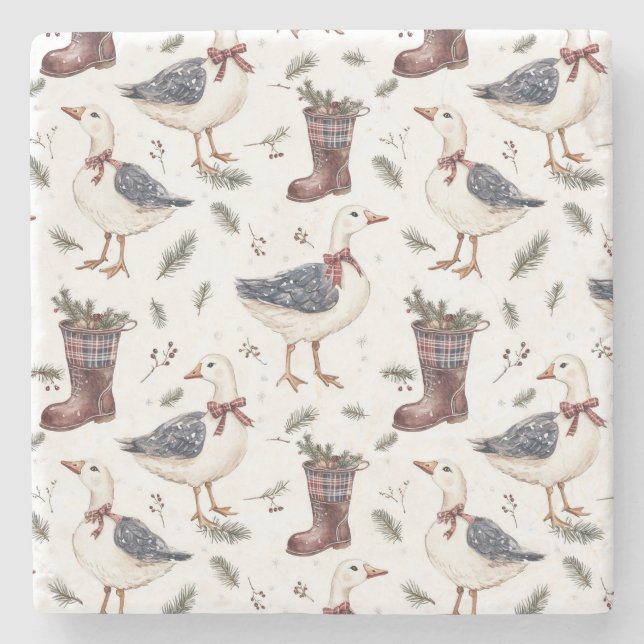 Country Boots Goose Christmas Steinuntersetzer (Vorderseite)