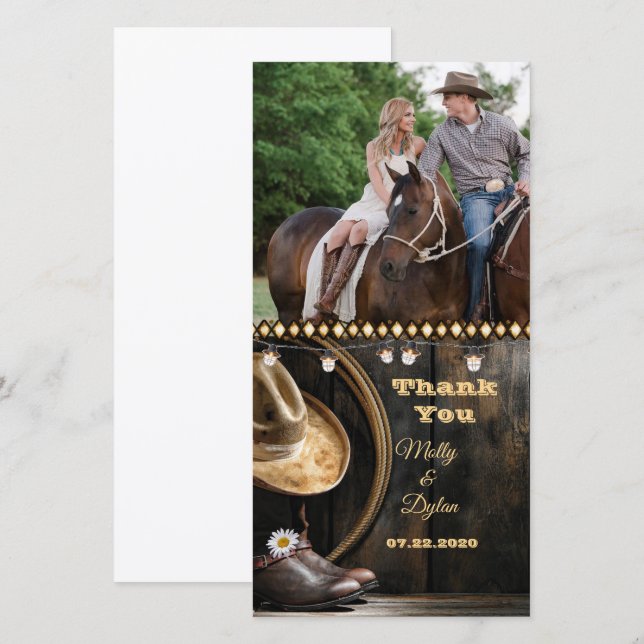 Country Boots Hat & Barnwood Foto Danke, Card Dankeskarte (Vorne/Hinten)