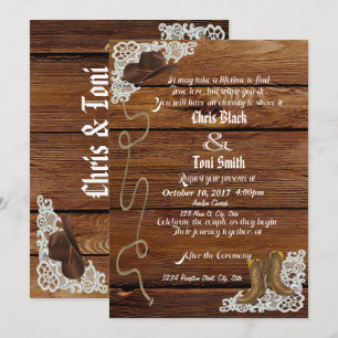 Country Boots & Lace Wedding Einladung