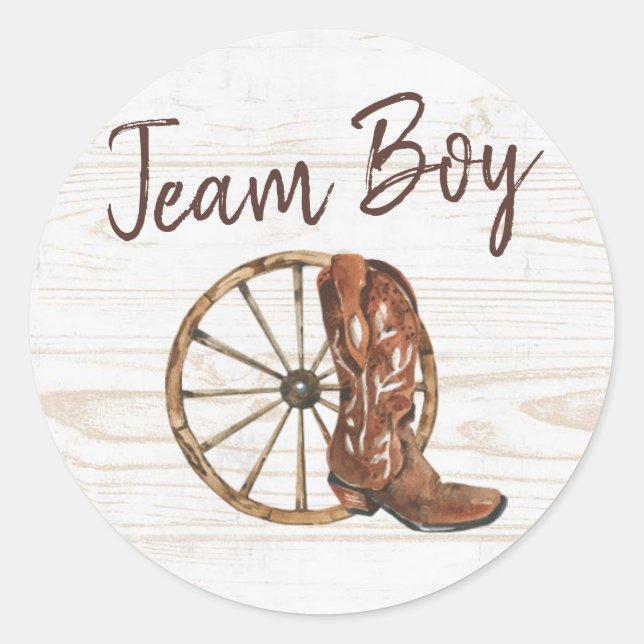 Country Boots or Bows Gender Reveal Team Boy Runder Aufkleber (Vorderseite)