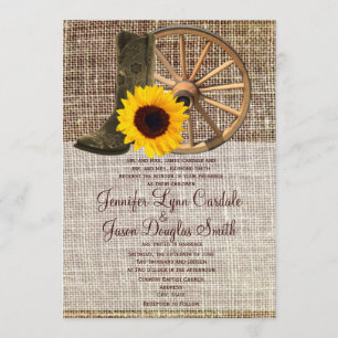 Country Burlap Cowboy Boots Sonnenblume Hochzeit Einladung