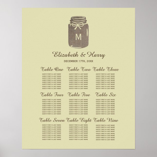 Country Burlap Mason Jar Hochzeitskarte Poster (Vorne)