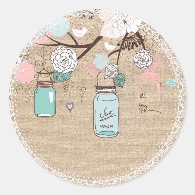 Country Burlap Mason Jar Sticker (Vorderseite)