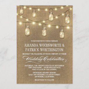 Country Burlap Mason Jar Wedding Einladungen