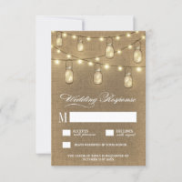 Country Burlap Mason Jar Wedding RSVP Cards
