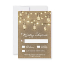 Country Burlap Mason Jar Wedding RSVP Cards