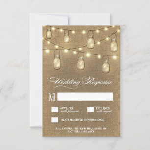 Country Burlap Mason Jar Wedding RSVP Cards Karte