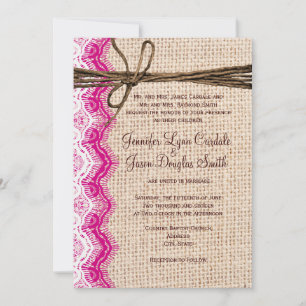 Country Burlap Pink Lace Twine Hochzeit Einladunge Einladung