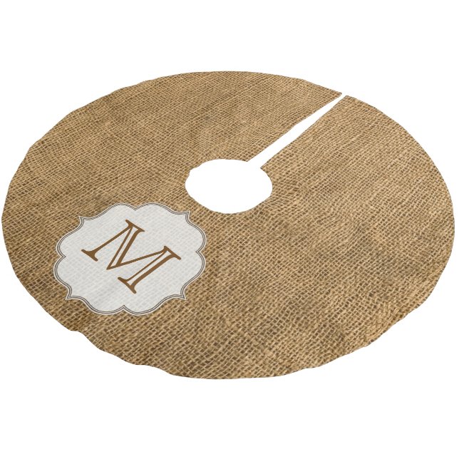 Country Burlap Rustic Monogram Ursprünglicher Baum Polyester Weihnachtsbaumdecke (Schrägansicht)