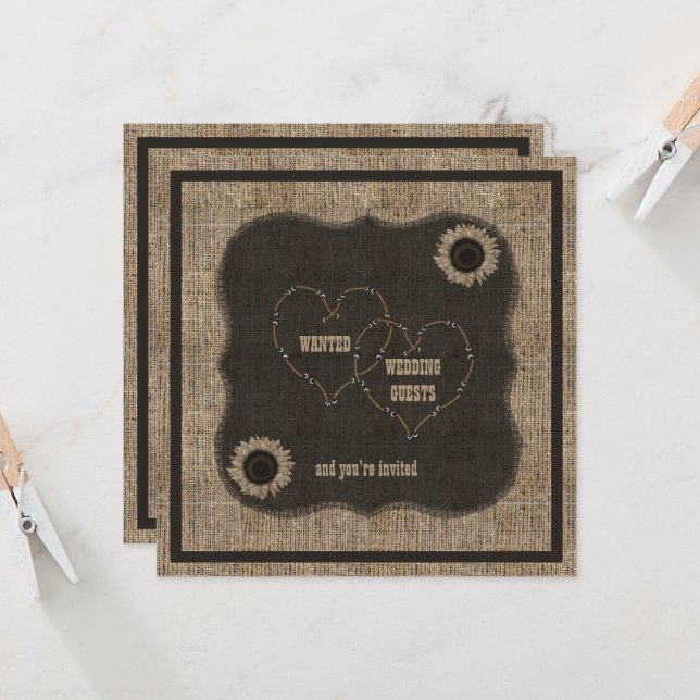 Country Burlap Western Hochzeitseinladung Einladung (Vorderseite/Rückseite Beispiel)