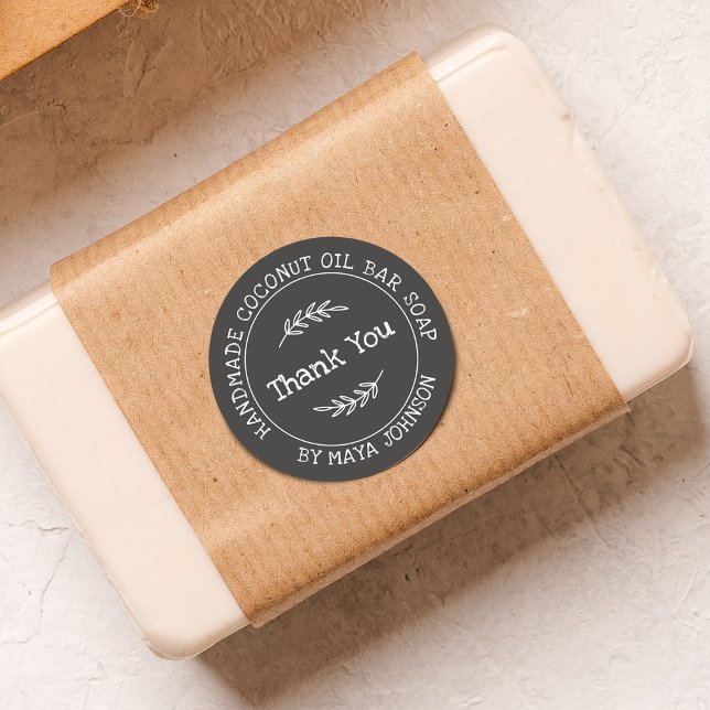 Country Charcoal Grey Handmade Vielen Dank Runder Aufkleber (Country Charcoal Gray Handmade Thank You Classic Round Sticker)