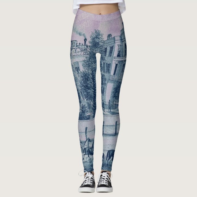 Country Charm Pferde Bahn Fahrrad 1871 Lithograph Leggings (Vorderseite)